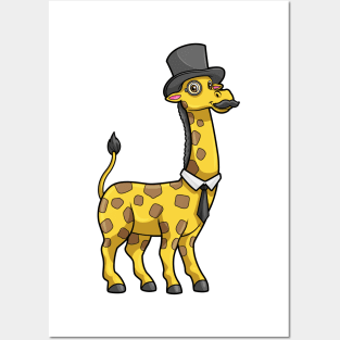 Giraffe as Gentleman with Hat, Tie and Mustache Posters and Art